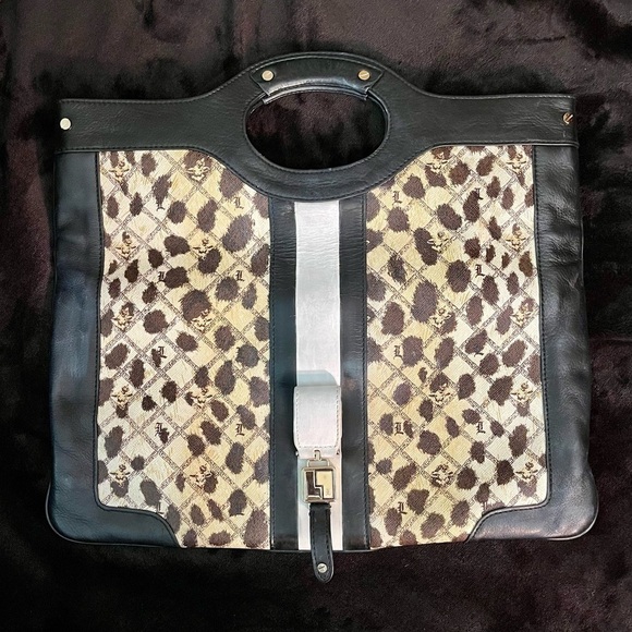 L.A.M.B. Black Leather & Leopard Print Bag Clutch Gwen Stefani Vintage - Picture 4 of 11